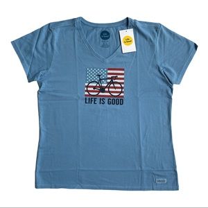 Life is Good Women’s V-neck Bike Graphic Tshirt Lg